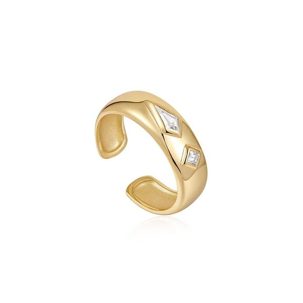 Gold Sparkle Emblem Thick Band Ring Gray's Jewelers Bespoke Saint James, NY
