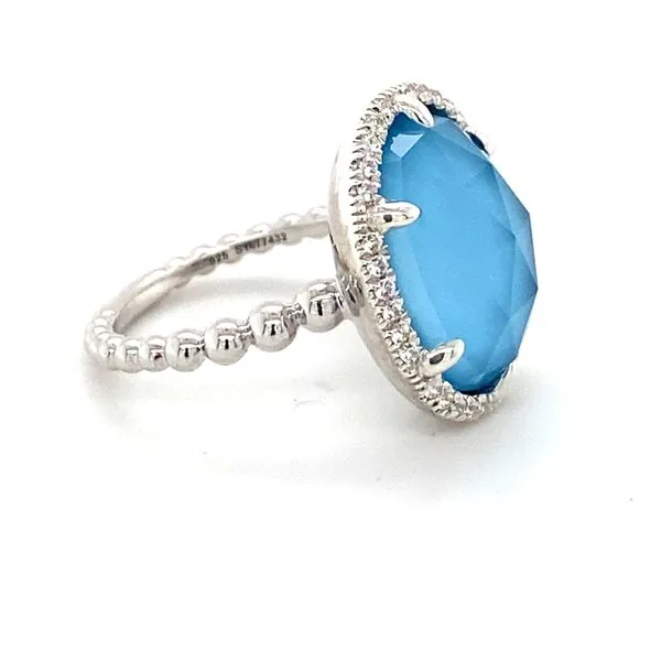 Sterling Silver Oval Rock Crystal and Turquoise Signet Ring with White Sapphire Halo Image 2 Gray's Jewelers Bespoke Saint James, NY