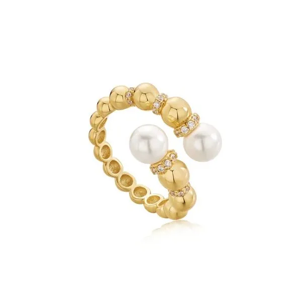 Gold Pearl Sparkle Wrap Ring Gray's Jewelers Bespoke Saint James, NY
