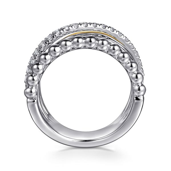 Sterling Silver and 14K Yellow Gold Bujukan White Sapphire Wide Band Image 2 Gray's Jewelers Bespoke Saint James, NY