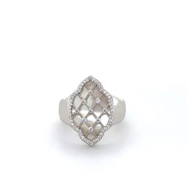 Sterling Silver Mother of Pearl and Cubic Zirconia Ring Gray's Jewelers Bespoke Saint James, NY