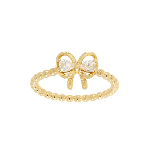 Sterling Silver Gold Plated Cubic Zirconia Bow Bead Band Ring Gray's Jewelers Bespoke Saint James, NY