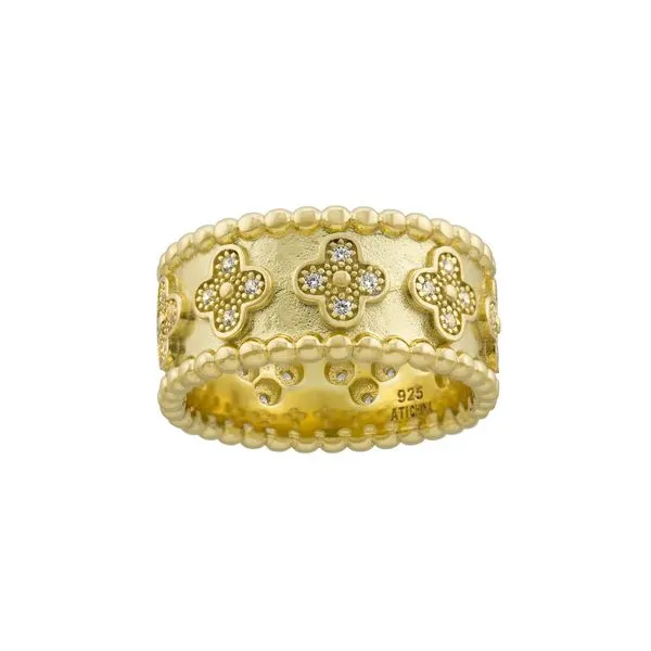 Sterling Silver Gold Plated Cubic Zirconia Bead Multi Clover Band Gray's Jewelers Bespoke Saint James, NY