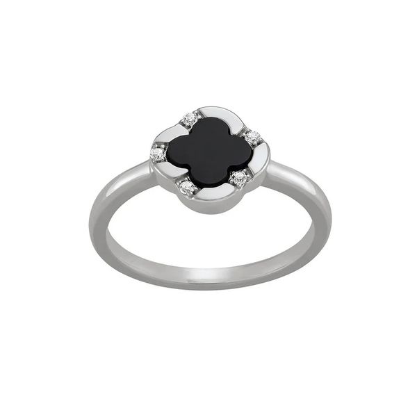 Sterling Silver Rhodium Plated Black Agate with Cubic Zirconia Ring Gray's Jewelers Bespoke Saint James, NY