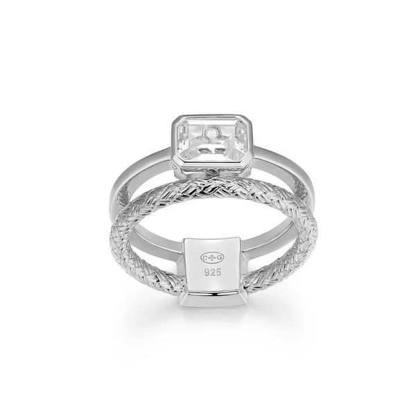 Sterling Silver Rhodium Plated Dual-Band Created White Sapphire Original Mesh Ring Gray's Jewelers Bespoke Saint James, NY