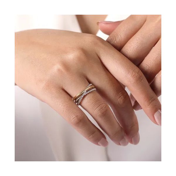 Sterling Silver and 14K Yellow Gold Criss Cross Bujukan Ring Image 3 Gray's Jewelers Bespoke Saint James, NY