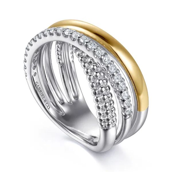 14K Yellow Gold and 925 Sterling Silver Bujukan Beaded White Sapphire Criss Cross Ring Image 2 Gray's Jewelers Bespoke Saint James, NY