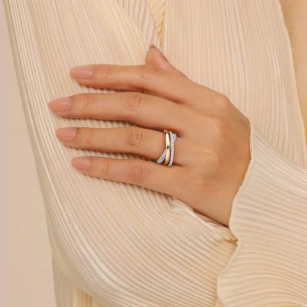 14K Yellow Gold and 925 Sterling Silver Bujukan Beaded White Sapphire Criss Cross Ring Image 3 Gray's Jewelers Bespoke Saint James, NY