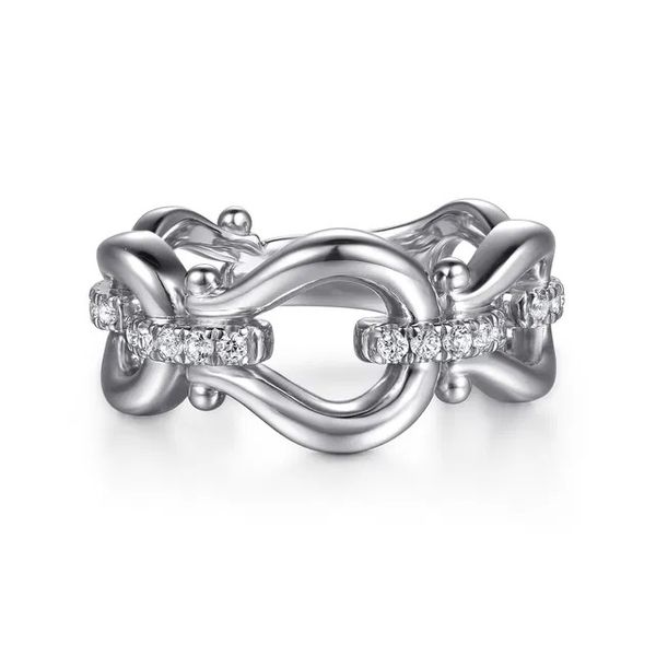 Sterling Silver Bujukan Stirrup White Sapphire Link Chain Ring Gray's Jewelers Bespoke Saint James, NY