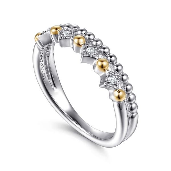 14K Yellow Gold and 925 Sterling Silver Bujukan Ball White Sapphire Easy Stackable Ring Image 2 Gray's Jewelers Bespoke Saint James, NY