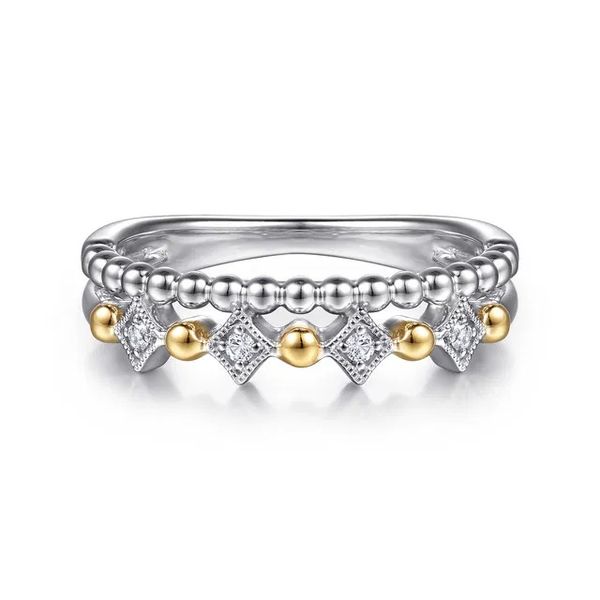 14K Yellow Gold and 925 Sterling Silver Bujukan Ball White Sapphire Easy Stackable Ring Gray's Jewelers Bespoke Saint James, NY