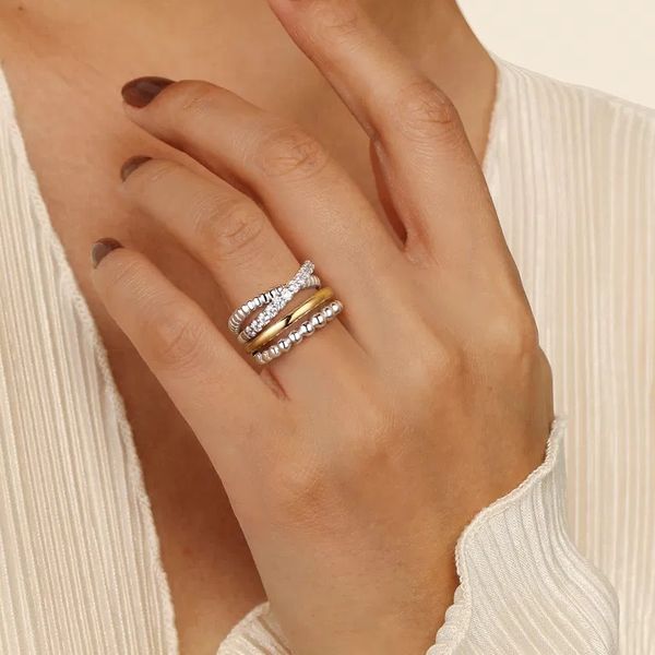 14K Yellow Gold and Sterling Silver Bujukan Beaded White Sapphire Easy Stackable Ring Image 3 Gray's Jewelers Bespoke Saint James, NY