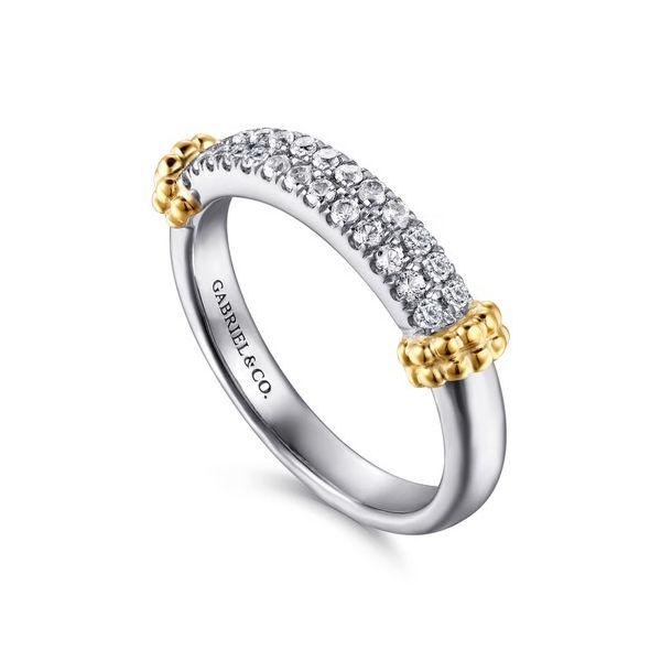 14K Yellow Gold and Sterling Silver Bujukan White Sapphire Stackable Ring Image 2 Gray's Jewelers Bespoke Saint James, NY