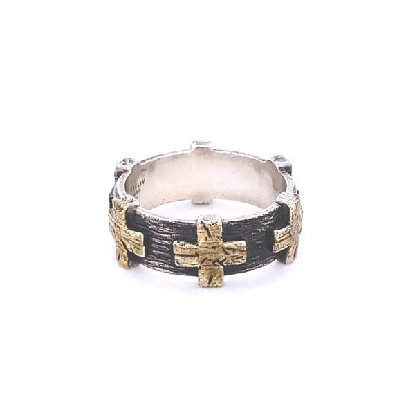 Mens Sterling Silver Band With Six Gold Crosses Jameson Gray's Jewelers Bespoke Saint James, NY