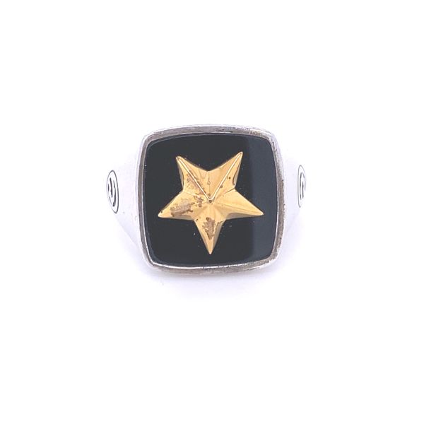 Mens Sterling Silver Onyx Ring With Star Image 2 Gray's Jewelers Bespoke Saint James, NY