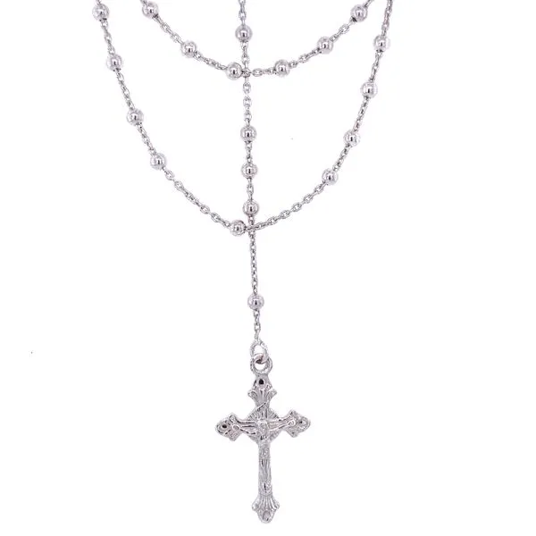 Sterling Silver Rhodium Finished Beaded Rosary Gray's Jewelers Bespoke Saint James, NY