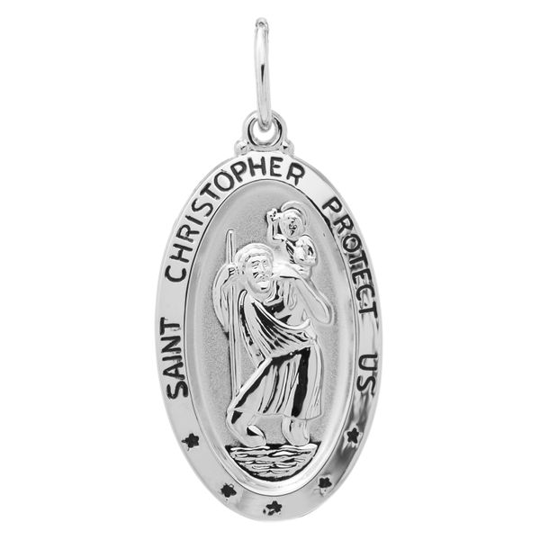 Sterling Silver St Christopher Medal on Stainless Steel Chain 20