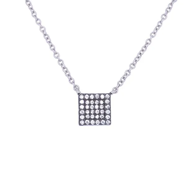 Stering Silver Pave Squzre Cubic Zirconia Necklace 16-18