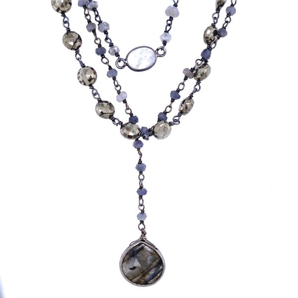 Sterling Silver Yellow Gold Plated Triple Strand Labradorite Beaded Necklace Gray's Jewelers Bespoke Saint James, NY