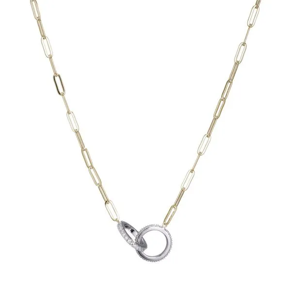 Sterling Silver 2 Tone Paperclip Necklace with 2 CZ Circles Gray's Jewelers Bespoke Saint James, NY