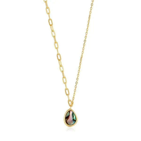 Gold Tidal Abalone Mixed Link Necklace Gray's Jewelers Bespoke Saint James, NY