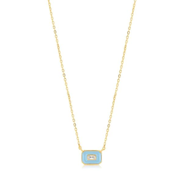 Powder Blue Enamel Emblem Gold Necklace Gray's Jewelers Bespoke Saint James, NY