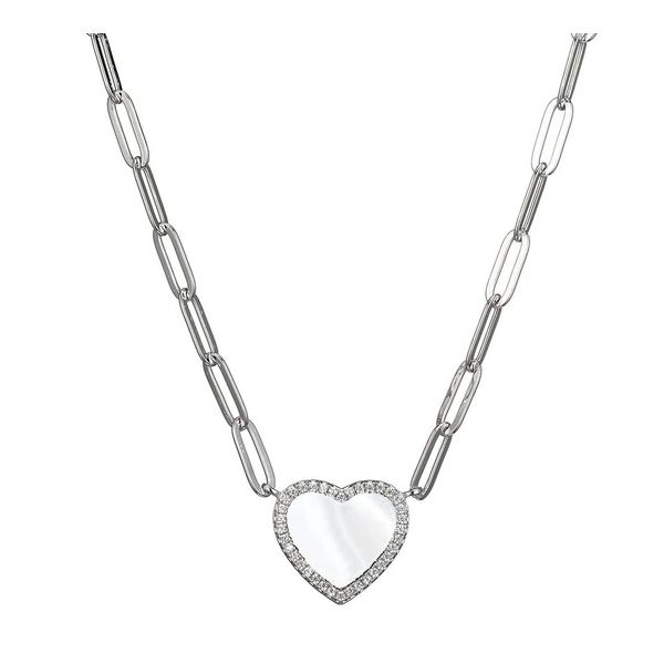 Sterling Silver Paperclip Necklace with Mother of Pearl Heart Gray's Jewelers Bespoke Saint James, NY