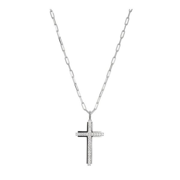 STERLING SILVER PAPERCLIP NECKLACE WITH CUBIC ZIRCONIA CROSS Gray's Jewelers Bespoke Saint James, NY