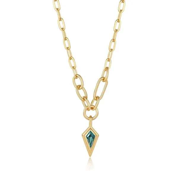 Gold Teal Sparkle Drop Pendant Chunky Chain Necklace Gray's Jewelers Bespoke Saint James, NY