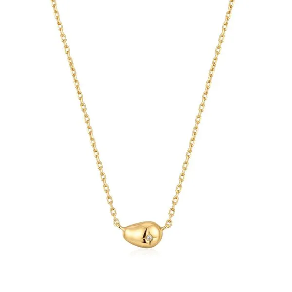 Gold Pebble Sparkle Necklace Gray's Jewelers Bespoke Saint James, NY