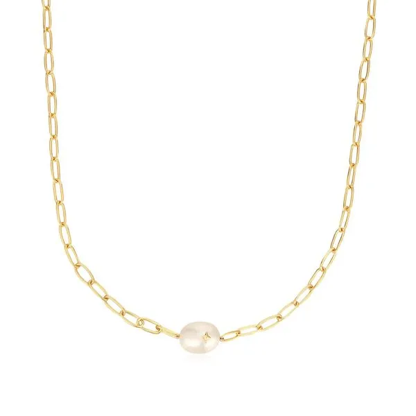 Gold Pearl Sparkle Chunky Chain Necklace Gray's Jewelers Bespoke Saint James, NY