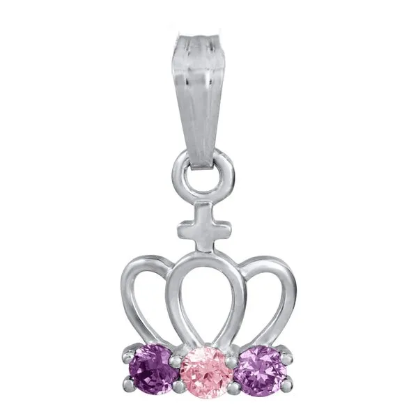 Sterling Silver Purple and Pink Cubic Zirconia Crown Pendant Gray's Jewelers Bespoke Saint James, NY