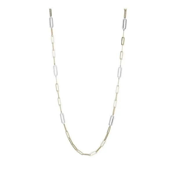 Sterling Silver Gold Plated Cubic Zirconia Paperclip Necklace Gray's Jewelers Bespoke Saint James, NY