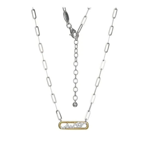 Sterling Silver Gold Plated Paperclip Necklace with Cubic Zirconia Center Gray's Jewelers Bespoke Saint James, NY
