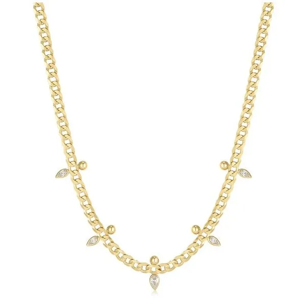 Sterling Silver Gold Curb Chain Sparkle Point Necklace Gray's Jewelers Bespoke Saint James, NY