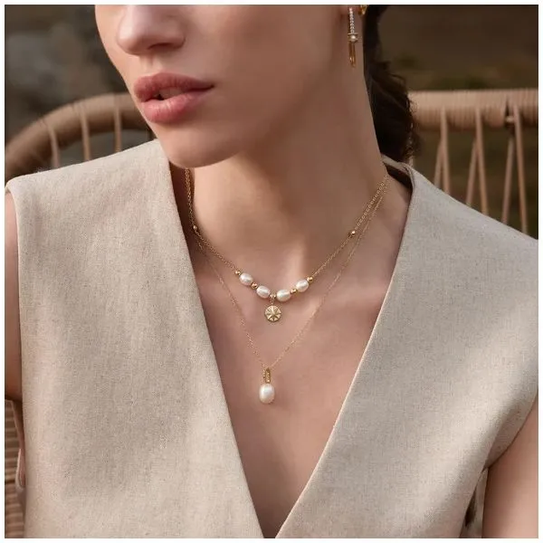 Gold Gem Pearl Drop Pendant Necklace Image 2 Gray's Jewelers Bespoke Saint James, NY