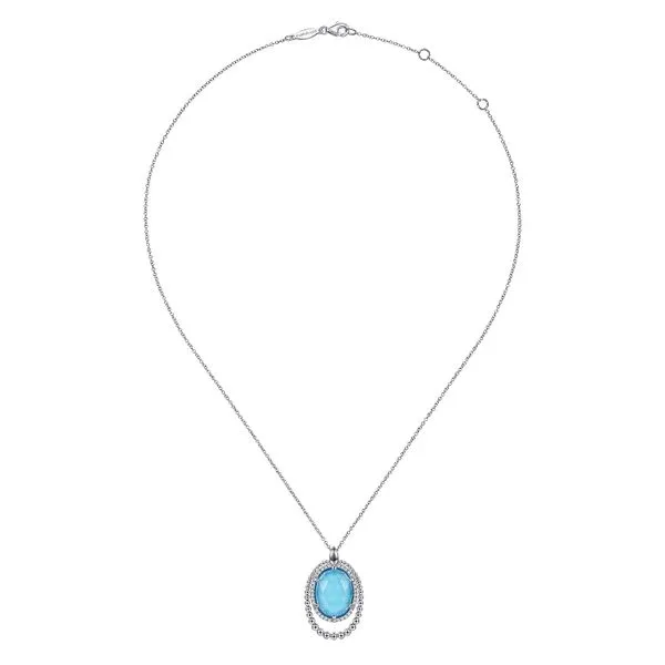 Sterling Silver White Sapphire and Rock Crystal and Turquoise Pendant Necklace Image 2 Gray's Jewelers Bespoke Saint James, NY