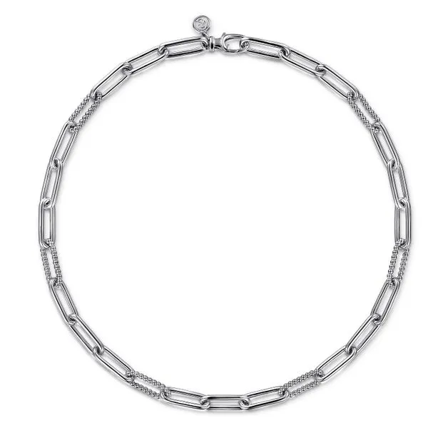 Sterling Silver Oval Link Chain Necklace with Bujukan Stations Image 2 Gray's Jewelers Bespoke Saint James, NY