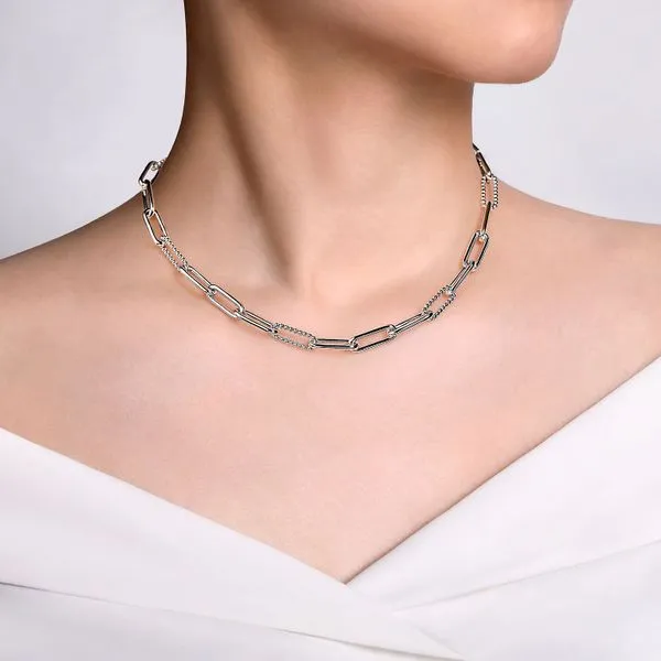 Sterling Silver Oval Link Chain Necklace with Bujukan Stations Image 3 Gray's Jewelers Bespoke Saint James, NY