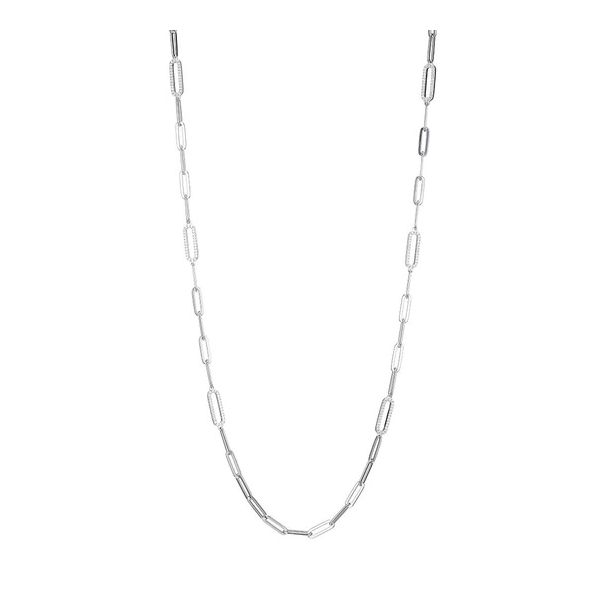 Sterling Silver Necklace made with Paperclip Chain and Cubic Zirconia Link Stations Gray's Jewelers Bespoke Saint James, NY