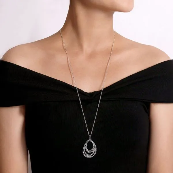 Sterling Silver Multi Row of Rope Teardrop Pendant Necklace Image 3 Gray's Jewelers Bespoke Saint James, NY