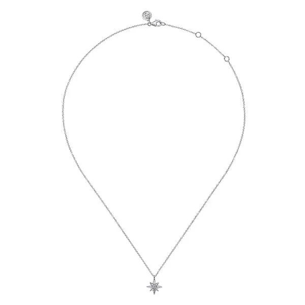 Sterling Silver Diamond Starburst Pendant Necklace Image 2 Gray's Jewelers Bespoke Saint James, NY