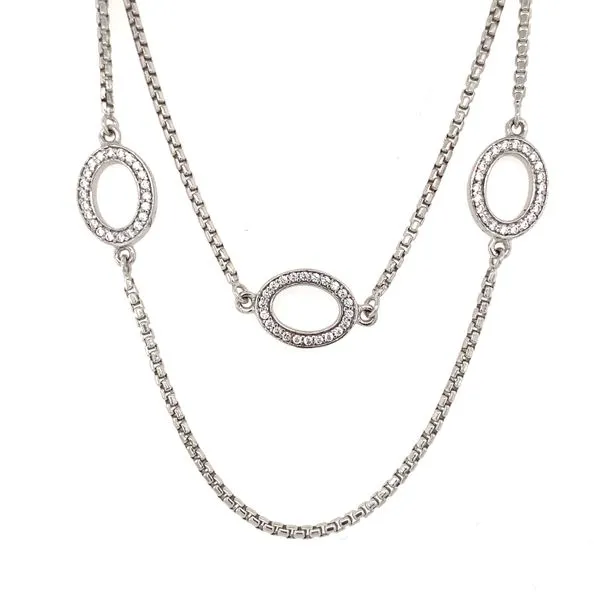 Sterling Silver Rhodium Plated Cubic Zirconia Station Necklace Gray's Jewelers Bespoke Saint James, NY