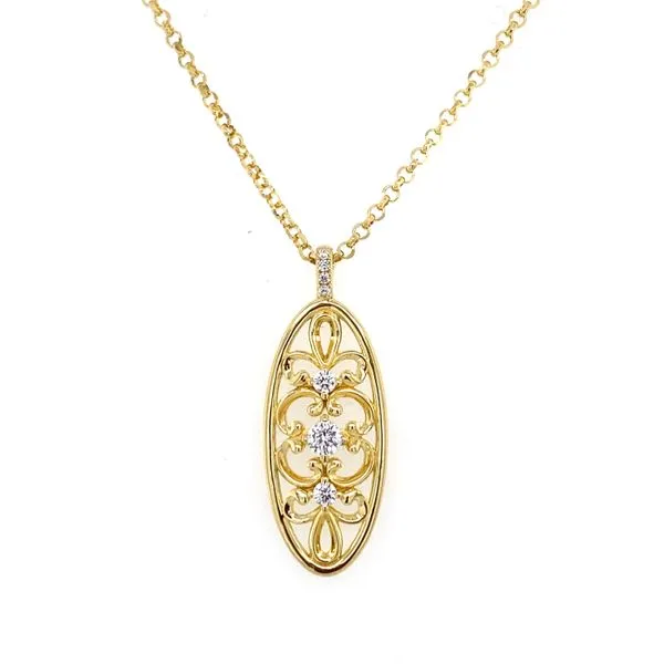 Sterling Silver Gold Plated Oval Necklace with Cubic Zirconia Gray's Jewelers Bespoke Saint James, NY