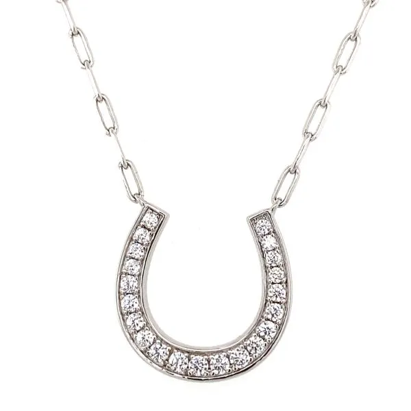 Sterling Silver Cubic Zirconia Horseshoe Necklace on Paperclip Chain Gray's Jewelers Bespoke Saint James, NY