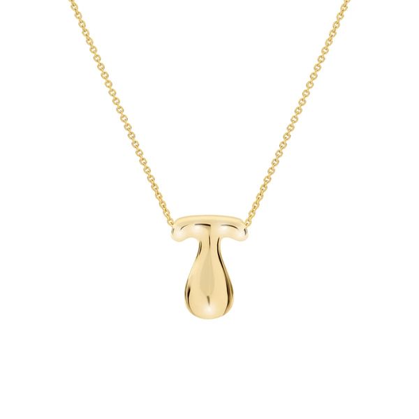 14K Yellow Gold Over Plated Brass Bubble Initial T Necklace Gray's Jewelers Bespoke Saint James, NY