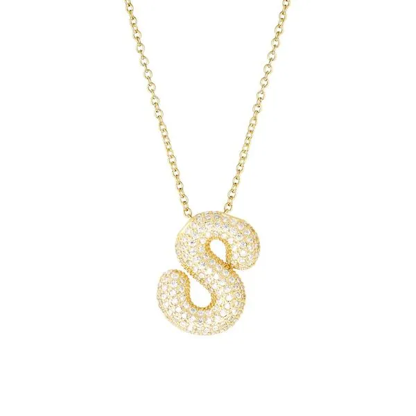 14K Yellow Gold Over Plated Brass Cubic Zirconia Initial S Necklace Gray's Jewelers Bespoke Saint James, NY