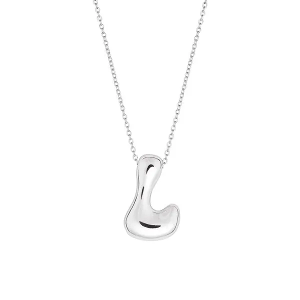 Sterling Silver Over Plated Brass Bubble Initial L Necklace Gray's Jewelers Bespoke Saint James, NY