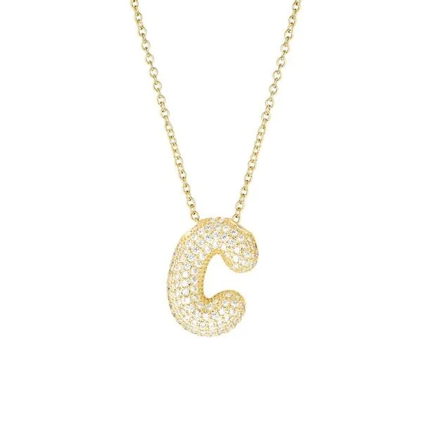 14K Yellow Gold Over Plated Brass Cubic Zirconia Initial C Necklace Gray's Jewelers Bespoke Saint James, NY