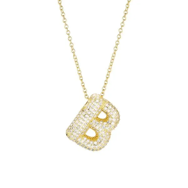 Gold Plated Cubic Zirconia Bubble Initial B Necklace Gray's Jewelers Bespoke Saint James, NY